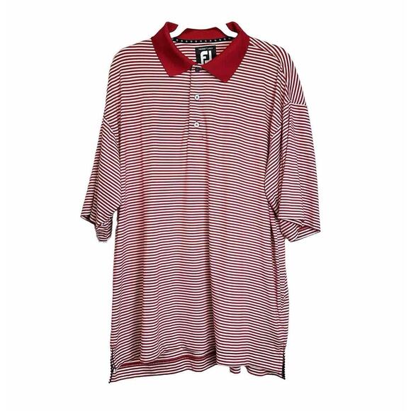 FootJoy Polo Shirt Mens XL Red White Striped Prodry Lisle‎ Performance Golf - Picture 1 of 10